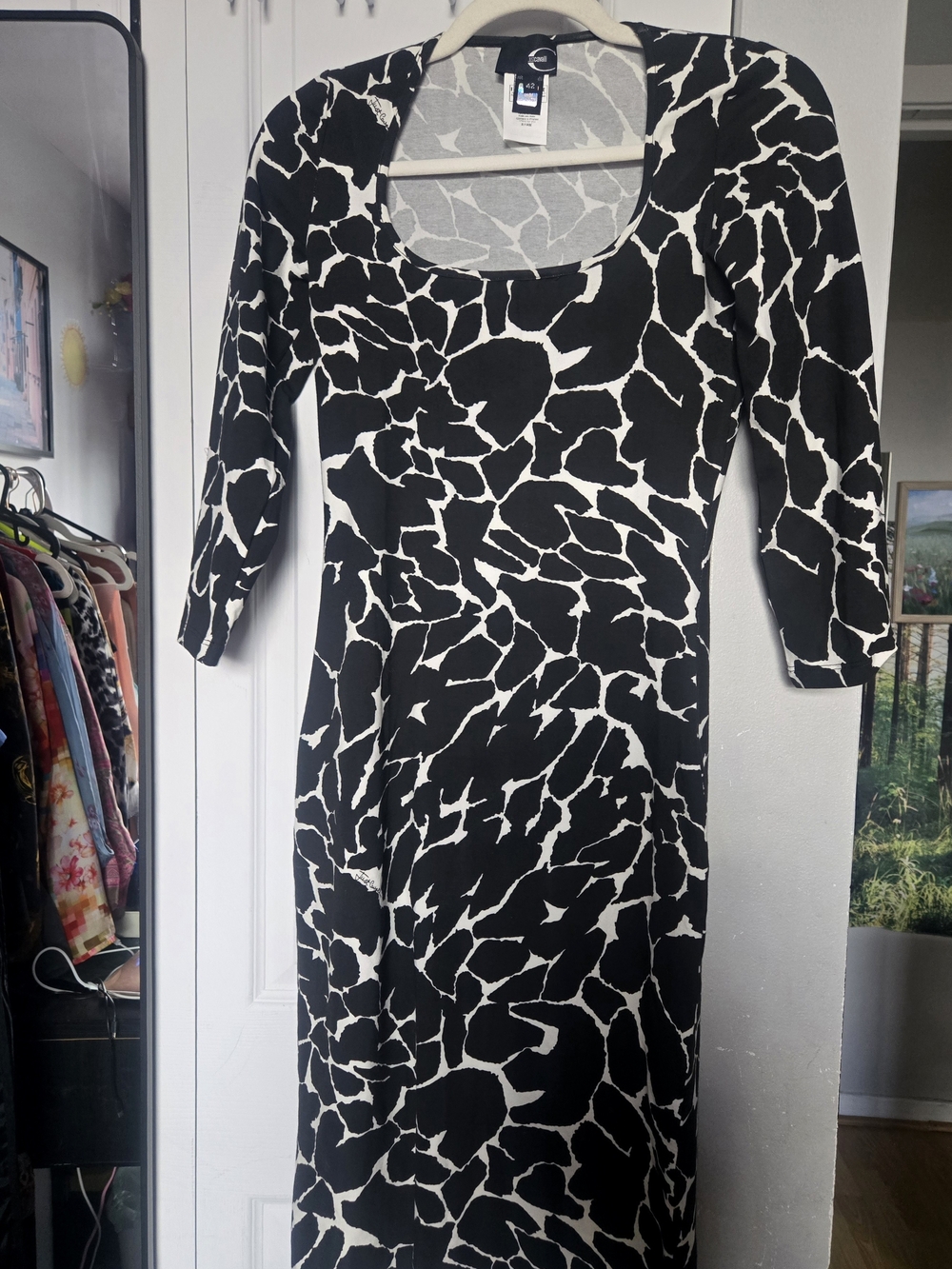 Roberto Cavalli Black and White Abstract Giraffe-Print Maxi Dress